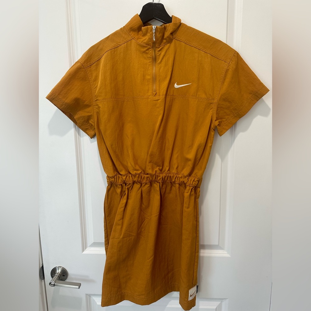 Nike Sportswear Womens Swoosh Woven Dress (Color: Desert Ochre Curry)
